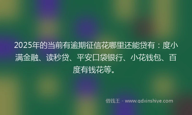 2025年的当前有逾期征信花哪里还能贷有：度小满金融、读秒贷、平安口袋银行、小花钱包、百度有钱花等。
