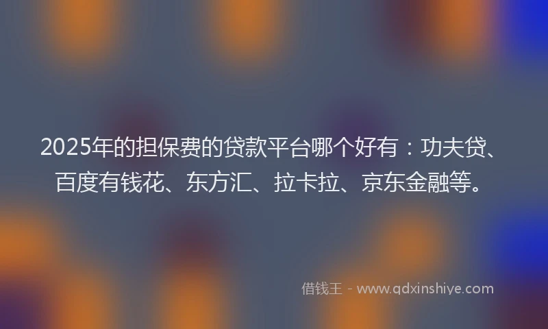 2025年的担保费的贷款平台哪个好有：功夫贷、百度有钱花、东方汇、拉卡拉、京东金融等。