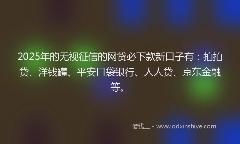 2025年的无视征信的网贷必下款新口子有：拍拍贷、洋钱罐、平安口袋银行、人人贷、京东金融等。