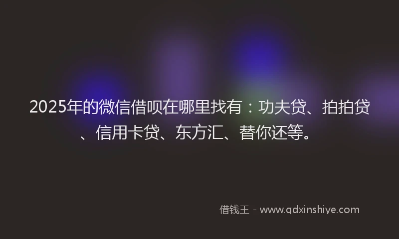 2025年的微信借呗在哪里找有：功夫贷、拍拍贷、信用卡贷、东方汇、替你还等。