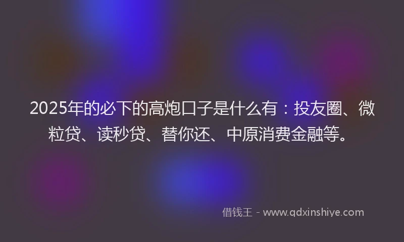 2025年的必下的高炮口子是什么有：投友圈、微粒贷、读秒贷、替你还、中原消费金融等。