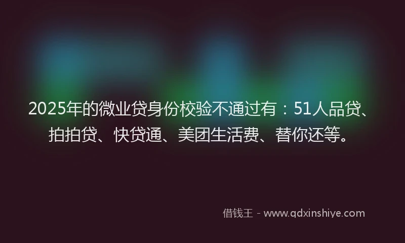 2025年的微业贷身份校验不通过有：51人品贷、拍拍贷、快贷通、美团生活费、替你还等。