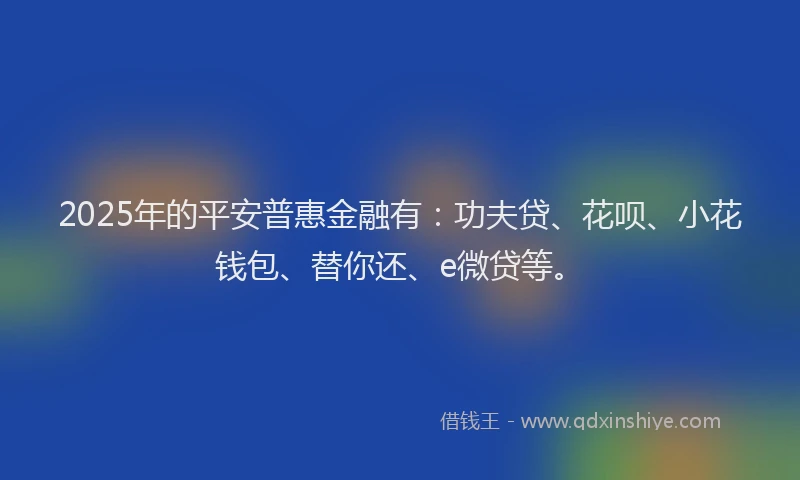 2025年的平安普惠金融有：功夫贷、花呗、小花钱包、替你还、e微贷等。