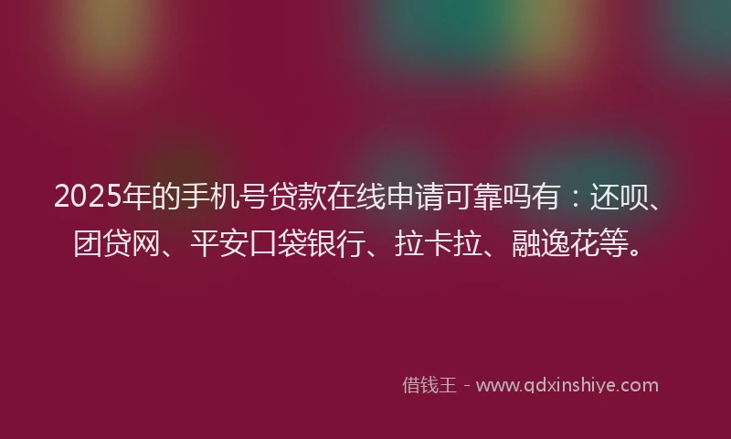 2025年的手机号贷款在线申请可靠吗有：还呗、团贷网、平安口袋银行、拉卡拉、融逸花等。