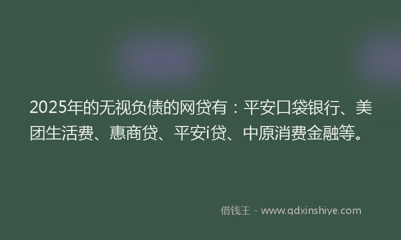 2025年的无视负债的网贷有：平安口袋银行、美团生活费、惠商贷、平安i贷、中原消费金融等。