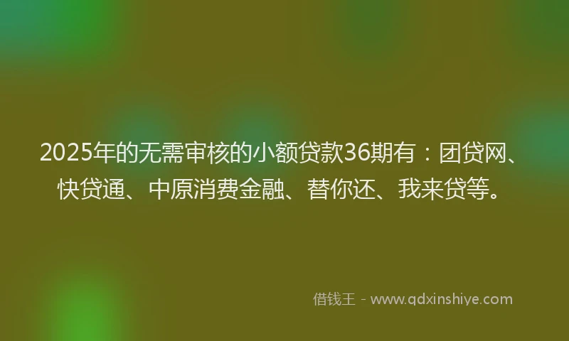 2025年的无需审核的小额贷款36期有：团贷网、快贷通、中原消费金融、替你还、我来贷等。