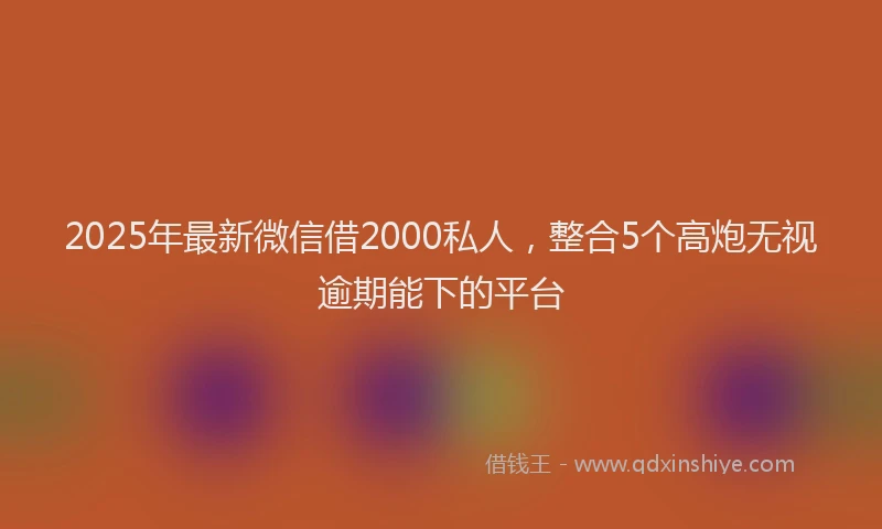 2025年最新微信借2000私人，整合5个高炮无视逾期能下的平台