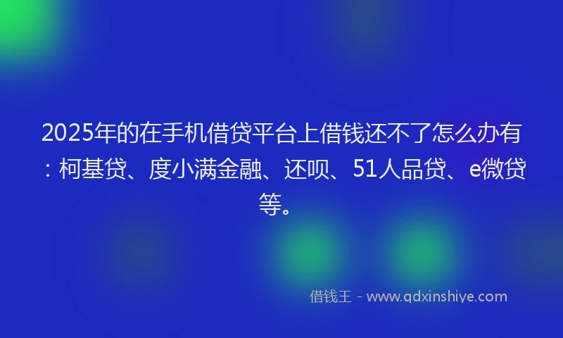2025年的在手机借贷平台上借钱还不了怎么办有：柯基贷、度小满金融、还呗、51人品贷、e微贷等。