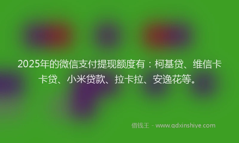 2025年的微信支付提现额度有：柯基贷、维信卡卡贷、小米贷款、拉卡拉、安逸花等。
