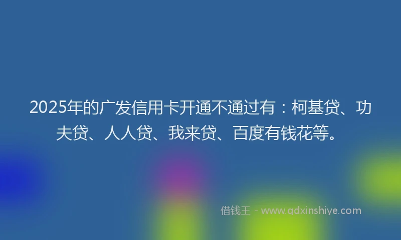 2025年的广发信用卡开通不通过有：柯基贷、功夫贷、人人贷、我来贷、百度有钱花等。