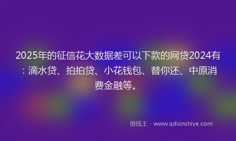 2025年的征信花大数据差可以下款的网贷2024有：滴水贷、拍拍贷、小花钱包、替你还、中原消费金融等。
