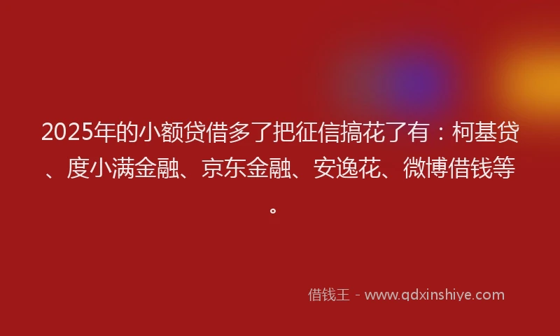 2025年的小额贷借多了把征信搞花了有：柯基贷、度小满金融、京东金融、安逸花、微博借钱等。