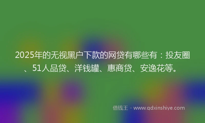 2025年的无视黑户下款的网贷有哪些有：投友圈、51人品贷、洋钱罐、惠商贷、安逸花等。