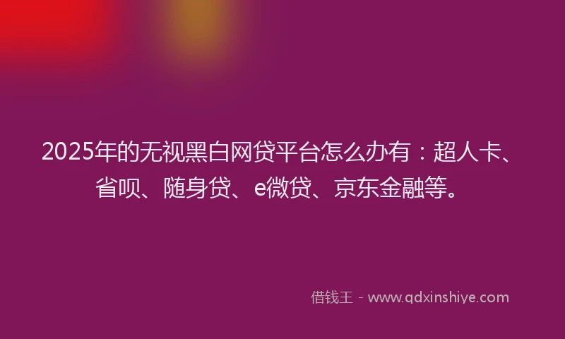 2025年的无视黑白网贷平台怎么办有：超人卡、省呗、随身贷、e微贷、京东金融等。