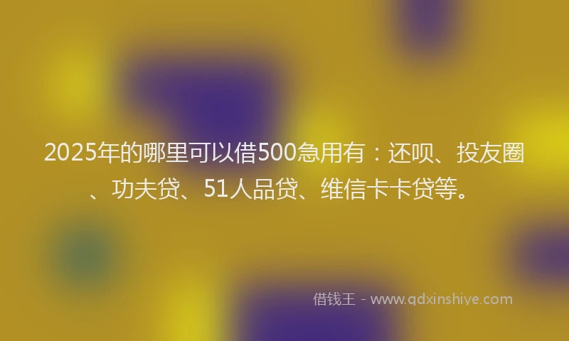 2025年的哪里可以借500急用有：还呗、投友圈、功夫贷、51人品贷、维信卡卡贷等。