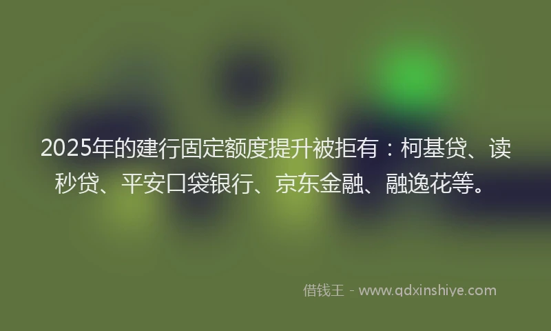 2025年的建行固定额度提升被拒有：柯基贷、读秒贷、平安口袋银行、京东金融、融逸花等。
