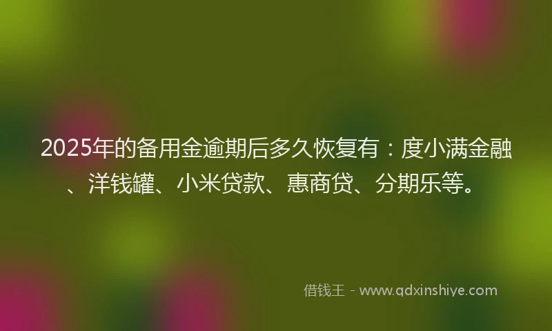 2025年的备用金逾期后多久恢复有：度小满金融、洋钱罐、小米贷款、惠商贷、分期乐等。