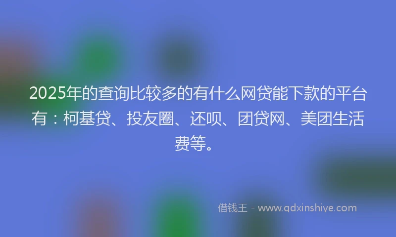 2025年的查询比较多的有什么网贷能下款的平台有：柯基贷、投友圈、还呗、团贷网、美团生活费等。