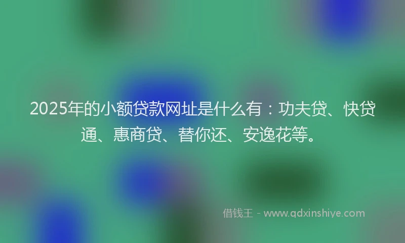2025年的小额贷款网址是什么有：功夫贷、快贷通、惠商贷、替你还、安逸花等。