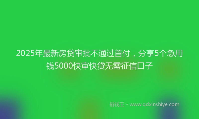 2025年最新房贷审批不通过首付，分享5个急用钱5000快审快贷无需征信口子