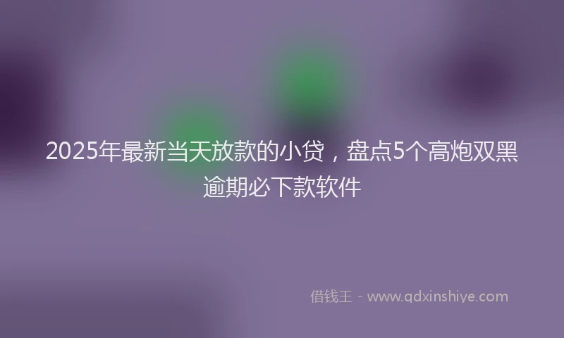 2025年最新当天放款的小贷，盘点5个高炮双黑逾期必下款软件
