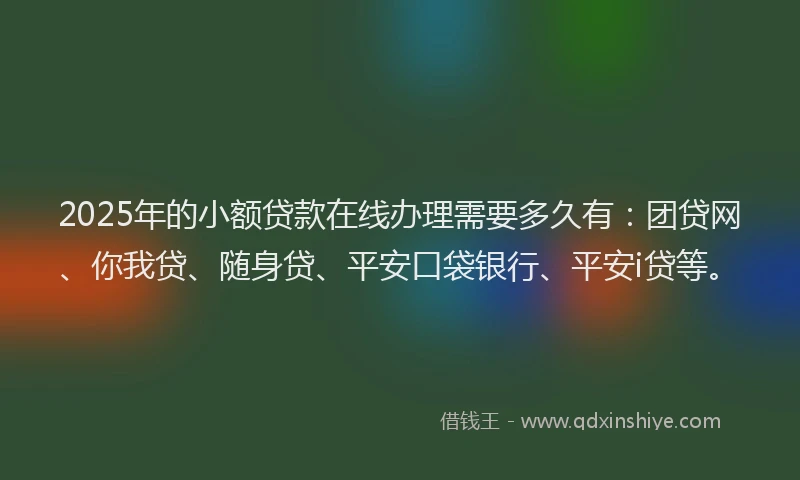 2025年的小额贷款在线办理需要多久有：团贷网、你我贷、随身贷、平安口袋银行、平安i贷等。