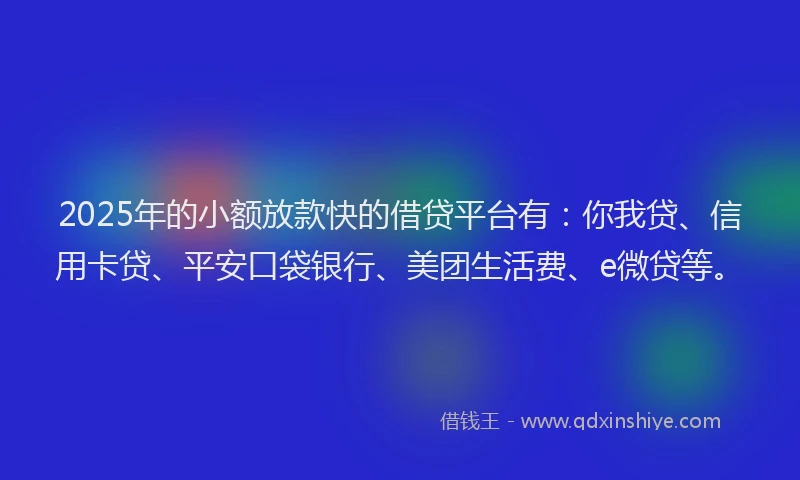 2025年的小额放款快的借贷平台有：你我贷、信用卡贷、平安口袋银行、美团生活费、e微贷等。
