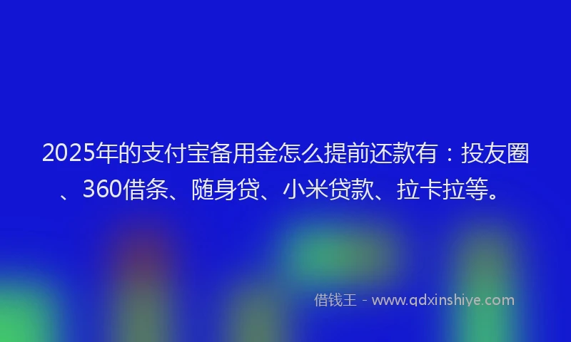 2025年的支付宝备用金怎么提前还款有：投友圈、360借条、随身贷、小米贷款、拉卡拉等。