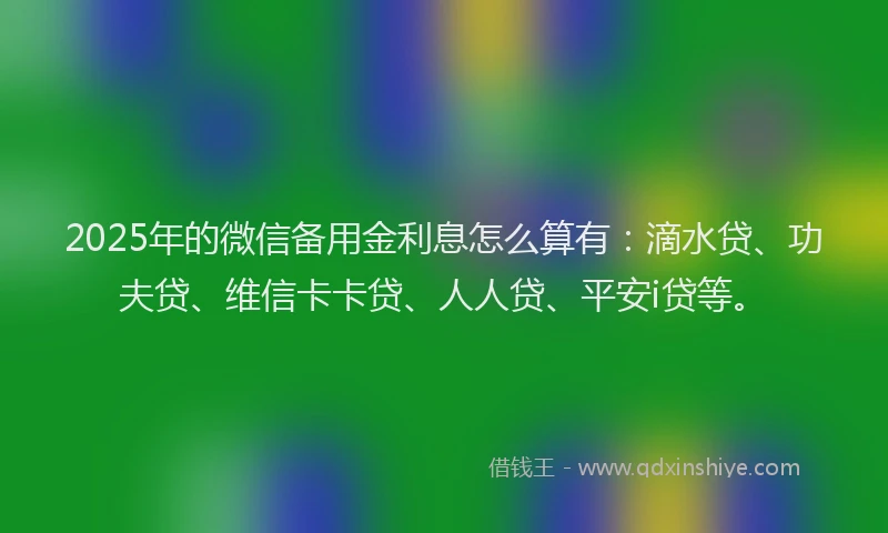 2025年的微信备用金利息怎么算有：滴水贷、功夫贷、维信卡卡贷、人人贷、平安i贷等。