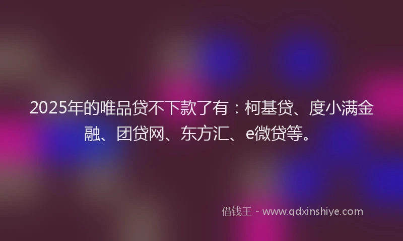 2025年的唯品贷不下款了有：柯基贷、度小满金融、团贷网、东方汇、e微贷等。