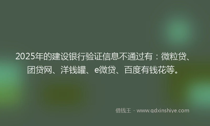 2025年的建设银行验证信息不通过有：微粒贷、团贷网、洋钱罐、e微贷、百度有钱花等。