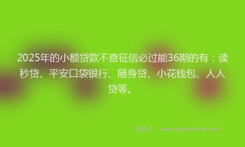 2025年的小额贷款不查征信必过能36期的有：读秒贷、平安口袋银行、随身贷、小花钱包、人人贷等。