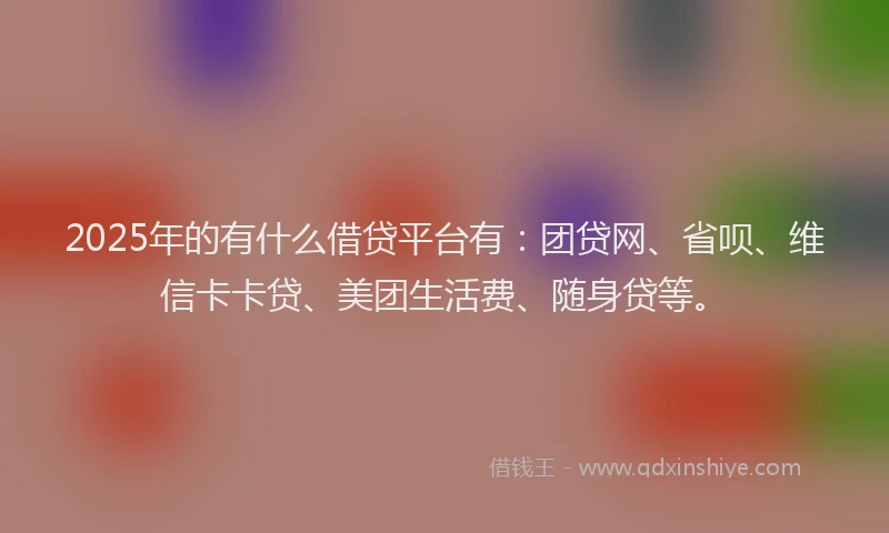 2025年的有什么借贷平台有：团贷网、省呗、维信卡卡贷、美团生活费、随身贷等。