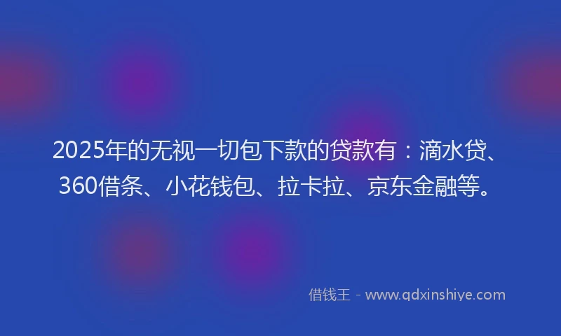 2025年的无视一切包下款的贷款有：滴水贷、360借条、小花钱包、拉卡拉、京东金融等。
