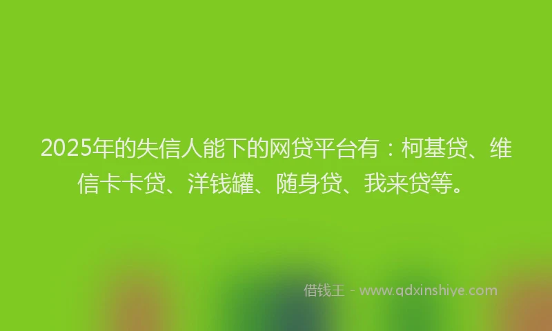 2025年的失信人能下的网贷平台有：柯基贷、维信卡卡贷、洋钱罐、随身贷、我来贷等。