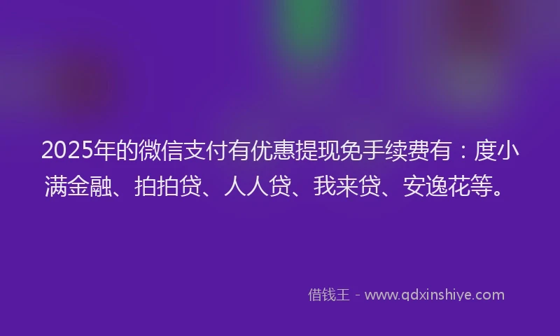 2025年的微信支付有优惠提现免手续费有：度小满金融、拍拍贷、人人贷、我来贷、安逸花等。