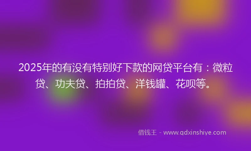 2025年的有没有特别好下款的网贷平台有：微粒贷、功夫贷、拍拍贷、洋钱罐、花呗等。
