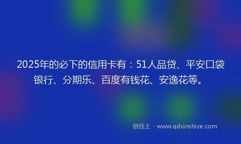 2025年的必下的信用卡有：51人品贷、平安口袋银行、分期乐、百度有钱花、安逸花等。