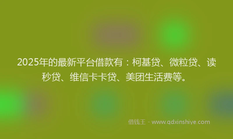 2025年的最新平台借款有：柯基贷、微粒贷、读秒贷、维信卡卡贷、美团生活费等。