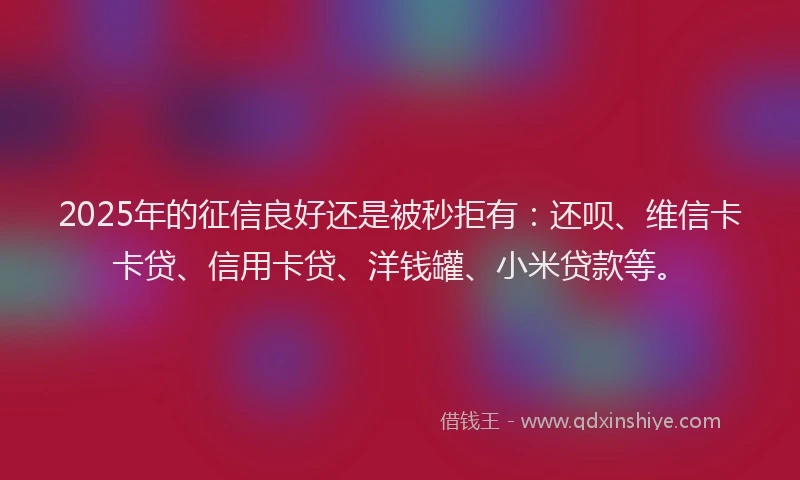 2025年的征信良好还是被秒拒有：还呗、维信卡卡贷、信用卡贷、洋钱罐、小米贷款等。