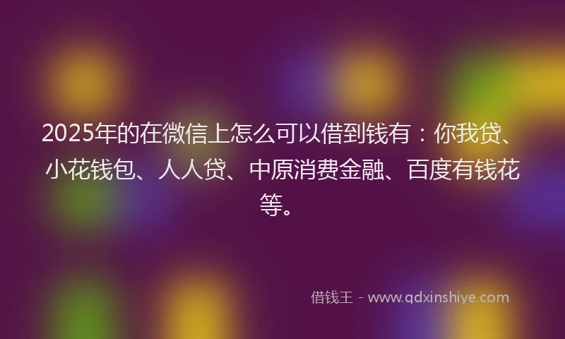 2025年的在微信上怎么可以借到钱有：你我贷、小花钱包、人人贷、中原消费金融、百度有钱花等。
