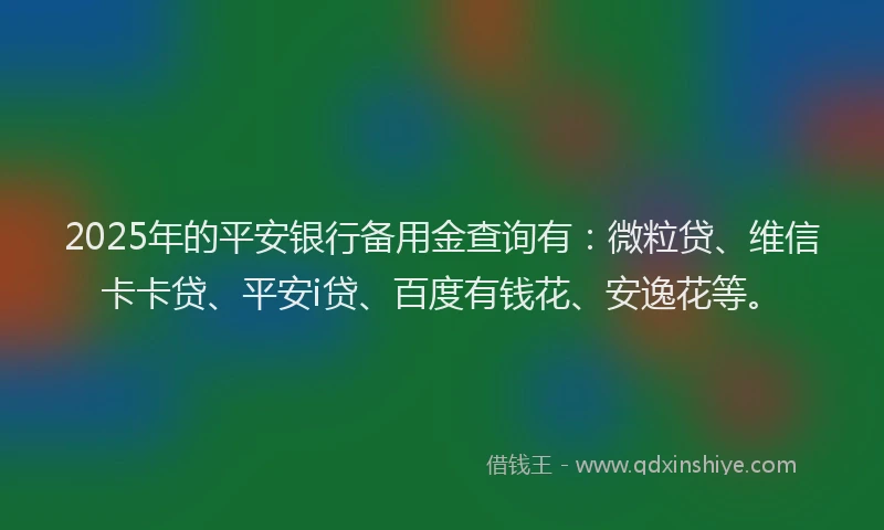 2025年的平安银行备用金查询有：微粒贷、维信卡卡贷、平安i贷、百度有钱花、安逸花等。