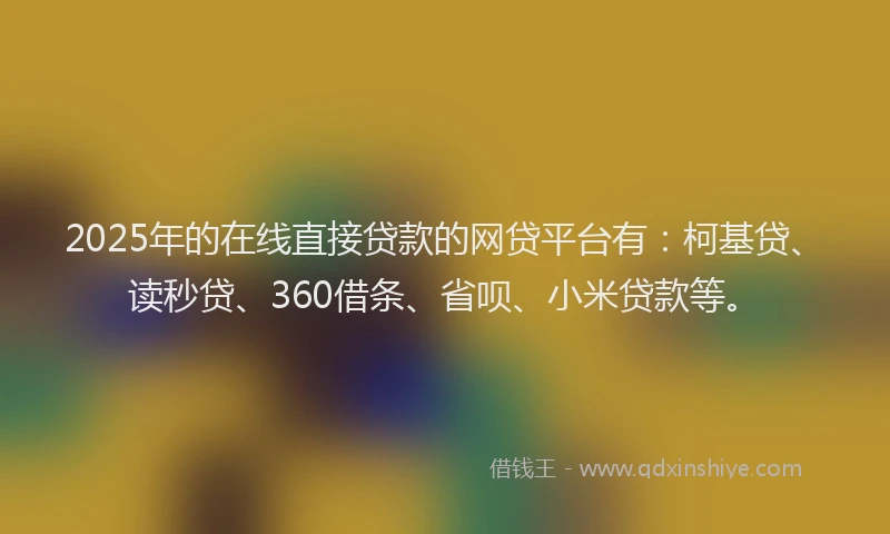 2025年的在线直接贷款的网贷平台有：柯基贷、读秒贷、360借条、省呗、小米贷款等。