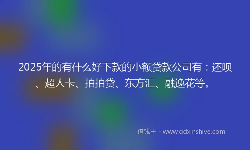 2025年的有什么好下款的小额贷款公司有：还呗、超人卡、拍拍贷、东方汇、融逸花等。