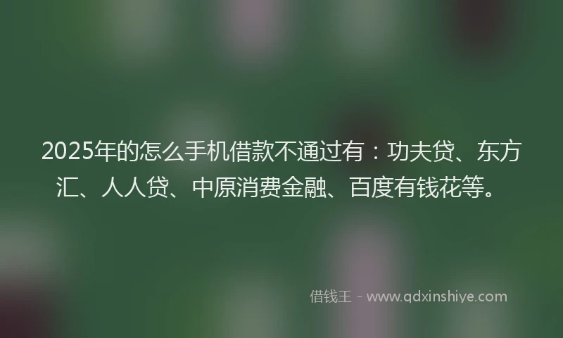 2025年的怎么手机借款不通过有：功夫贷、东方汇、人人贷、中原消费金融、百度有钱花等。