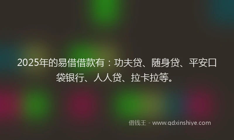 2025年的易借借款有：功夫贷、随身贷、平安口袋银行、人人贷、拉卡拉等。