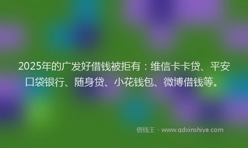 2025年的广发好借钱被拒有：维信卡卡贷、平安口袋银行、随身贷、小花钱包、微博借钱等。