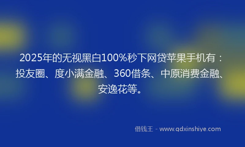2025年的无视黑白100%秒下网贷苹果手机有：投友圈、度小满金融、360借条、中原消费金融、安逸花等。