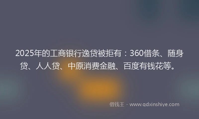 2025年的工商银行逸贷被拒有：360借条、随身贷、人人贷、中原消费金融、百度有钱花等。