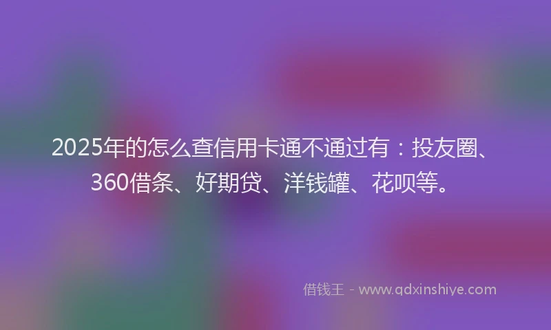 2025年的怎么查信用卡通不通过有：投友圈、360借条、好期贷、洋钱罐、花呗等。